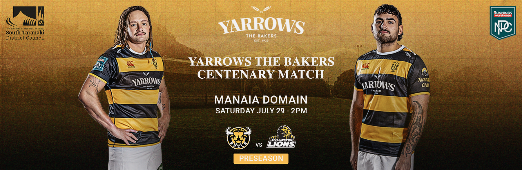 Yarrows Taranaki Bulls to host Wellington in Yarrows the Bakers Centenary Match